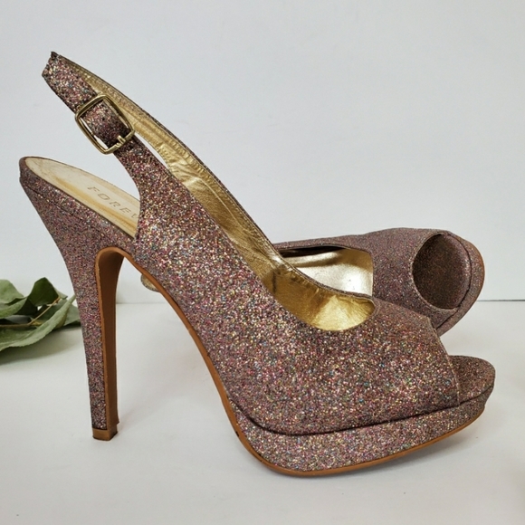 Forever 21 Shoes - F21 Glitter Open Toe Slingback Heels